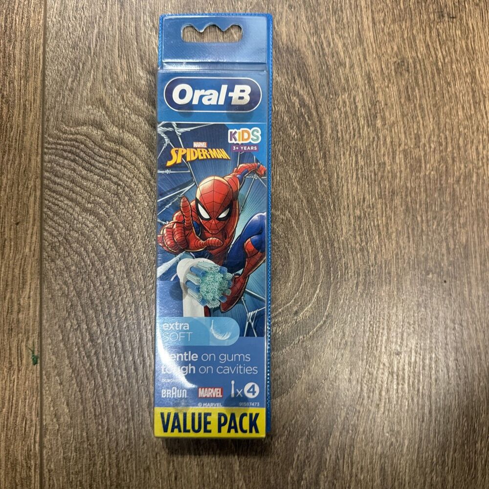 Oral-B Kids Spiderman Toothbrush Head Replacement Pack of 4 (Extra Soft) - New